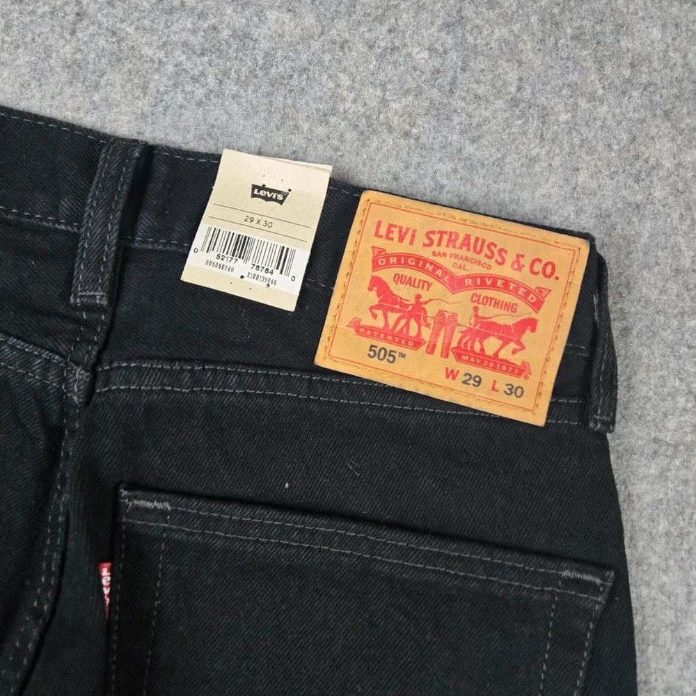 Levi's 505 Jeans Mens 29x30 Black Regular Fit Straight Leg Denim Outdoors NEW